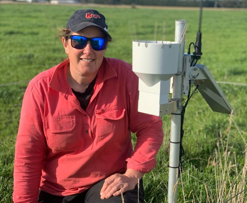 Sally Field is the Dairy Optimisation Site farmer for Gippsland's Yarram region pictured with one of three Enviro-Pro probes with Wildeye telemetry installed under her nine-hectare centre pivot.