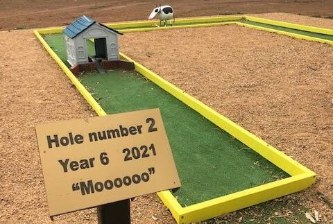 Katunga Primary School Year 6 students chose a dairy theme for hole two on their mini golf course.