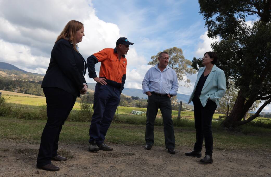 Shadow Minister for primary industries Jenny Aitchison, Dairy Connect's president Graham Forbes, Labors candidate for the Upper Hunter Jeff Drayton and NSW Labor leader Jodi McKay visited dairy farmers in Barrington on Wednesday. Photo: Supplied.