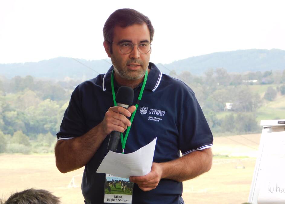 University of Sydney technical officer Milad Begheri Shirvan presents his findings on day two of the Dairy Research Foundation Symposium. Photo: Hayley Warden