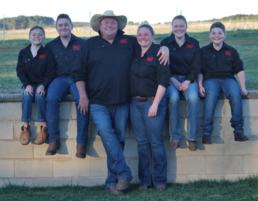 FAMILY FARM: Henry, Hugo, Dale, Belinda, Claudia and Max Humphries all pull together to run Wattle Grove Speckle Park cattle stud.