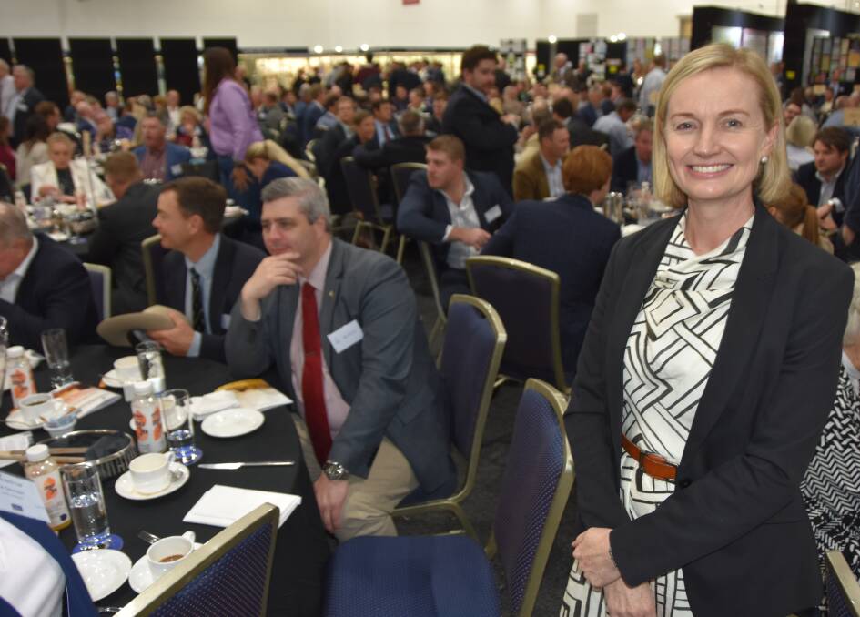 Julie McDonald, from Queensland family-owned beef operation MDH, speaking at the Rural Press Club Ekka breakfast in Brisbane. Picture by Shan Goodwin.