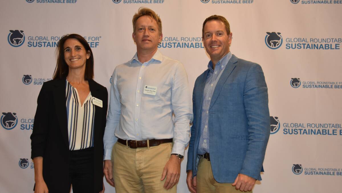 The Global Roundtable for Sustainable Beef's executive director Ruaraidh Petre, president Ian McConnel (right) and regional director for South America Josefina Eisele at the organisation's conference in Denver.
