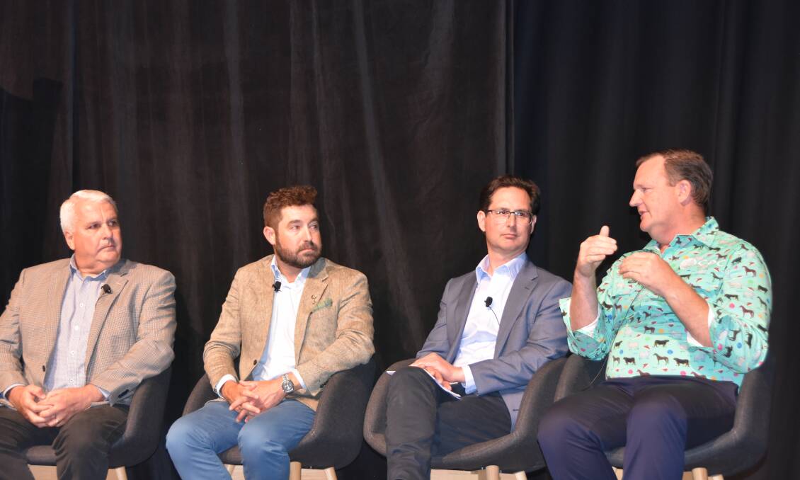 CPC's Troy Setter (far right) discussing FMD and LSD on a panel at Beefex22 in Brisbane this week. Fellow panellists were processor Terry Nolan, feedlotter Bryce Camm and CEO of the Australian Lot Feeders' Association, which hosted the event, Christian Mulders.
