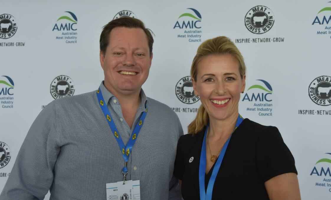 NEXT STEPS: AMIC chief executive officer Patrick Hutchinson with founder and global chair of Meat Business Women Laura Ryan at a Brisbane networking event last week.