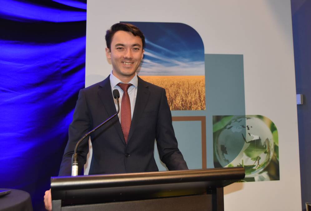 Jonathan Wong, who leads the livestock team in the ABARES agricultural forecasting and policy section, at Outlook 2023. Picture by Shan Goodwin.