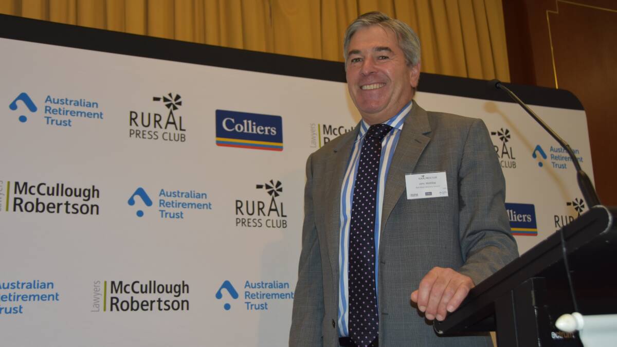 INSIGHT: Beef and sheep meat industry veteran and currrent independent chair of the Red Meat Advisory Council John McKillop at the Rural Press Club of Queensland lunch in Brisbane on Friday.