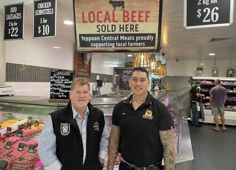 JERKY KING: Roger Desailly, Qld State Manager for AMIC congratulating Yeppoon Central Meats owner Zen Kona on winning the Best Jerky Category at the recent CQ region competition.