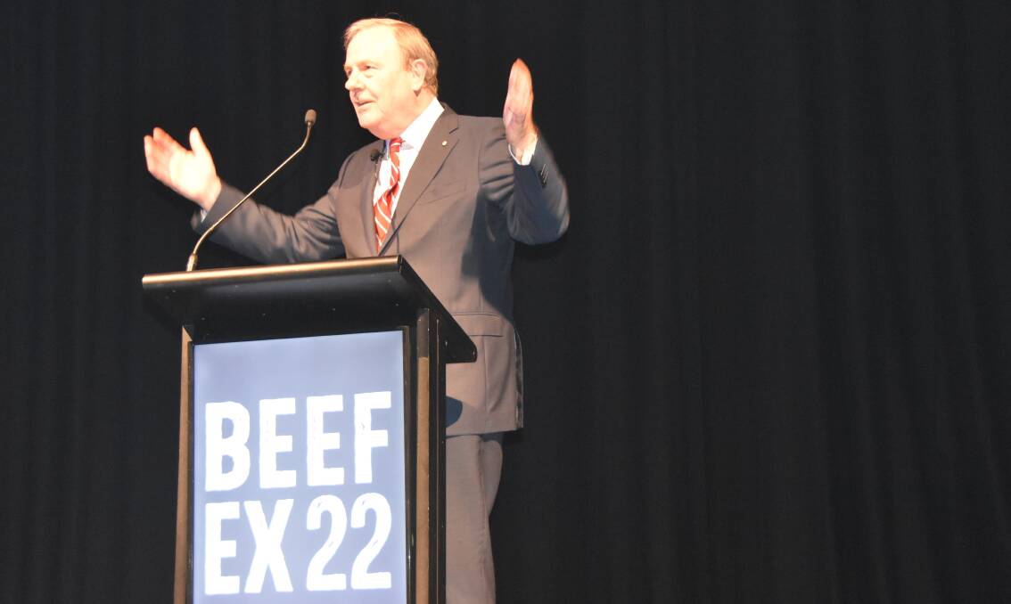 Former politician, now corporate advisor, Peter Costello speaking at the Australian Lot Feeders' Association conference in Brisbane.