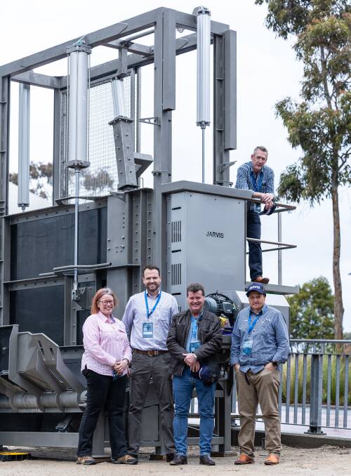 The stealth knocking box with CSIRO senior researcher Ali Small, Jarvis' Kevin Robertson, Geoff Clarke and Robert Haworth and (at top) Geoff Laurence.
