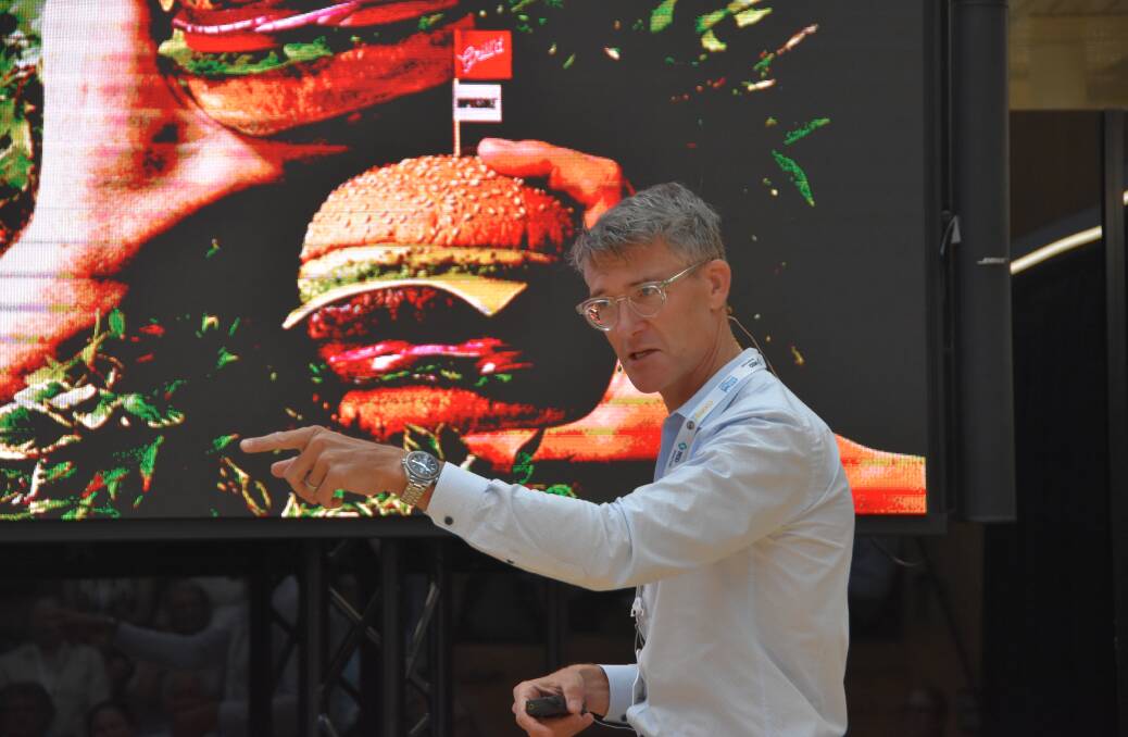 Pollinate's Howard Parry-Husbands talking vegetarians and consumer guilt at the Zanda McDonald Impact Summit in Brisbane. Picture by Shan Goodwin.
