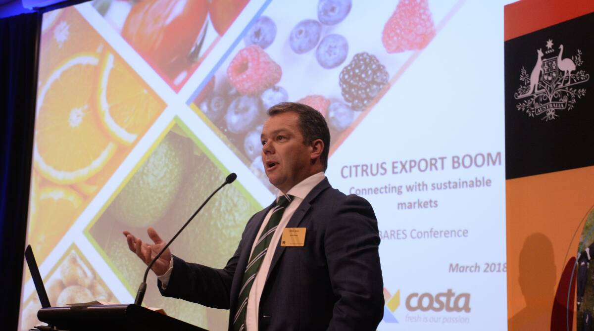 General manager for citrus and grapes at Costa Group Elliot Jones speaking at ABARES.