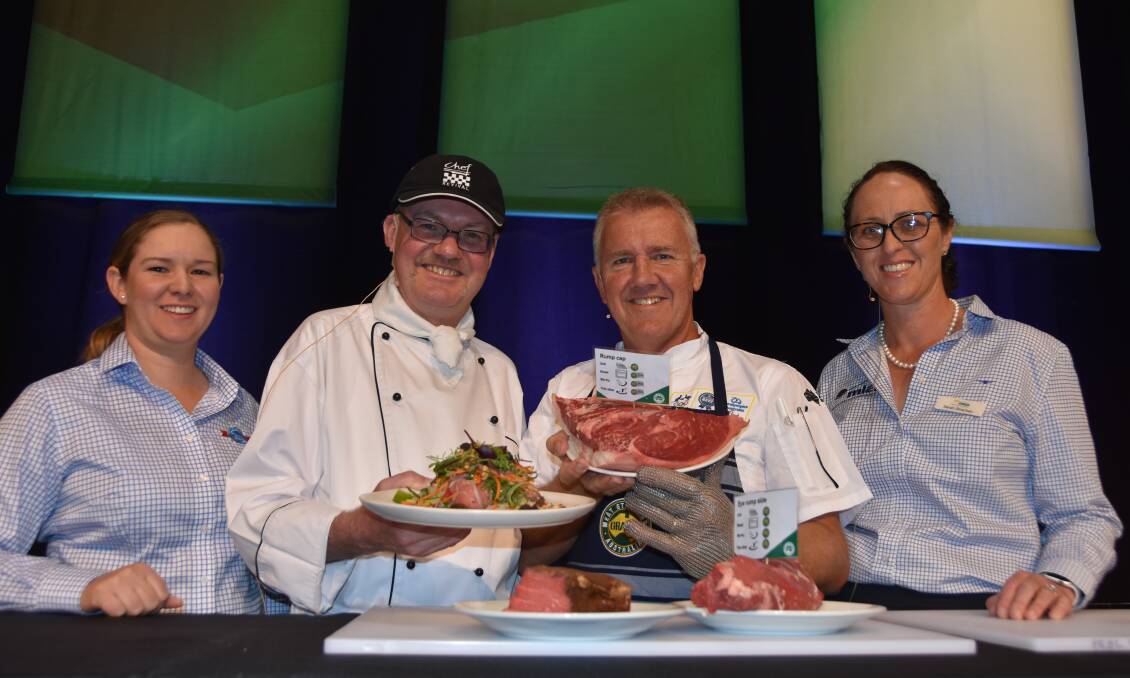 PLATED UP: Teys' Jasmin Green, P&O's Uwe Stiefel and MLA's Kelly Payne and Sarah Strachan at Red Meat 2019.