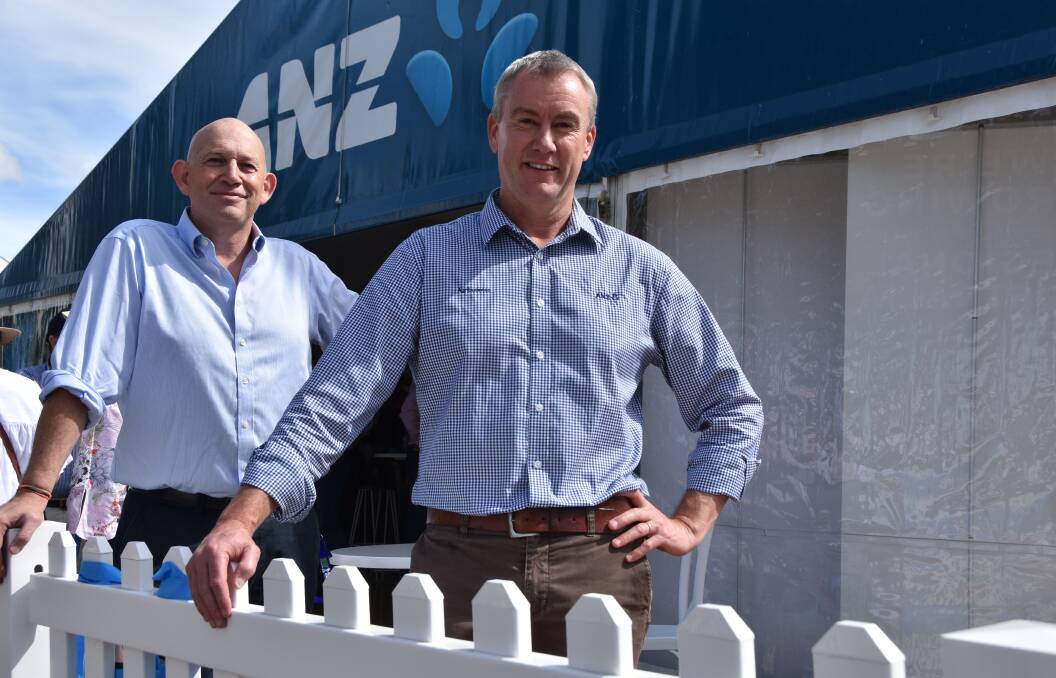 GOOD TIMES: ANZ's agribusiness elite Michael Whitehead and Mark Bennett at Beef Australia.