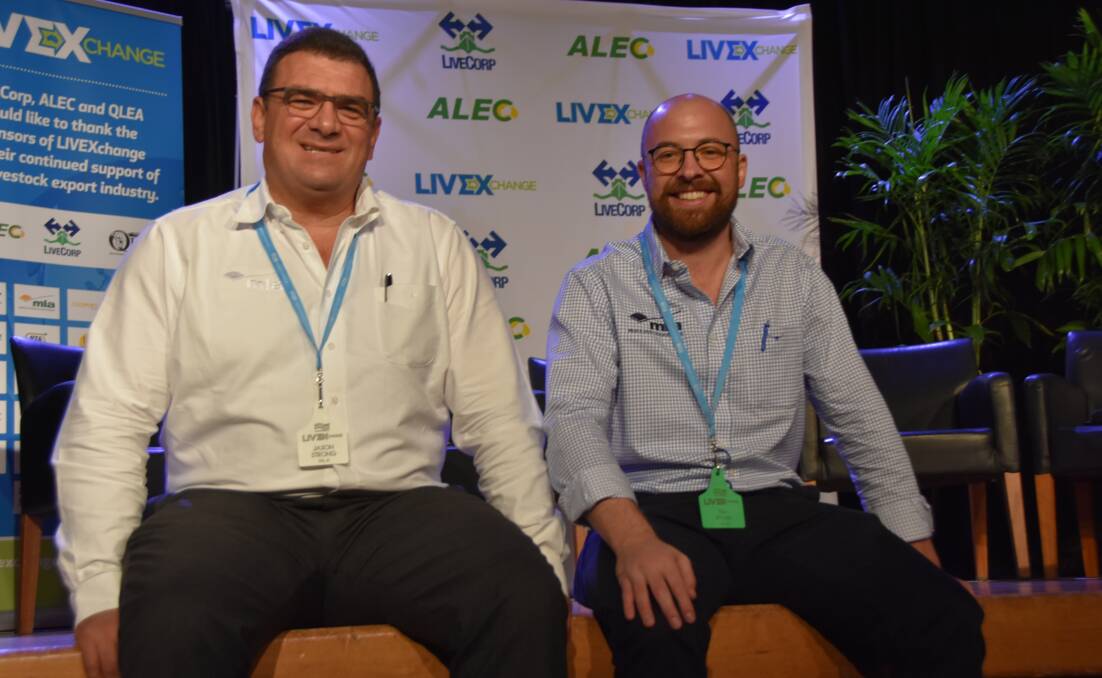 INSIGHTS: Meat & Livestock Australia managing director Jason Strong and market insights analyst based in Singapore Tim Ryan at the LIVEXchange conference in Townsville yesterday.