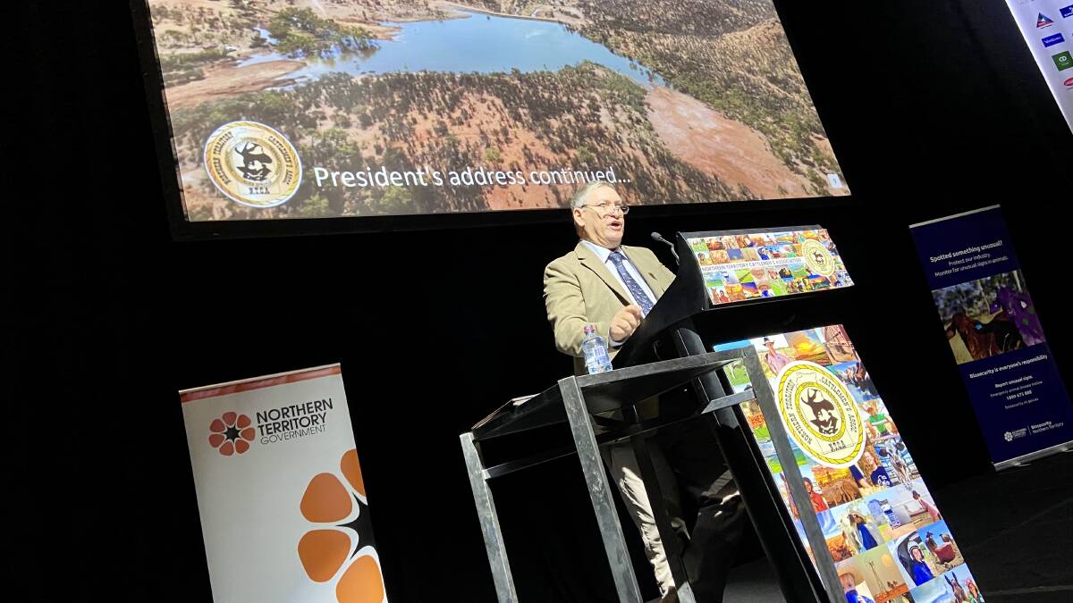 NTCA president David Connolly speaking at the 2023 conference in Darwin. Picture by Peter Lewis.