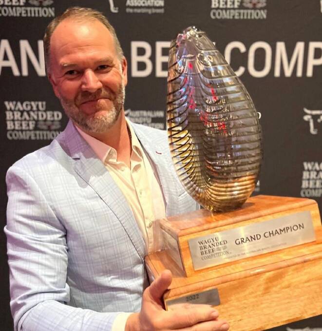 GRAND CHAMPION: Mayura Station's Scott deBruin collects the top honours in this year's Wagyu branded beef competition at a gala dinner held in Melbourne last week as part of the Australian Wagyu Association's annual conference.