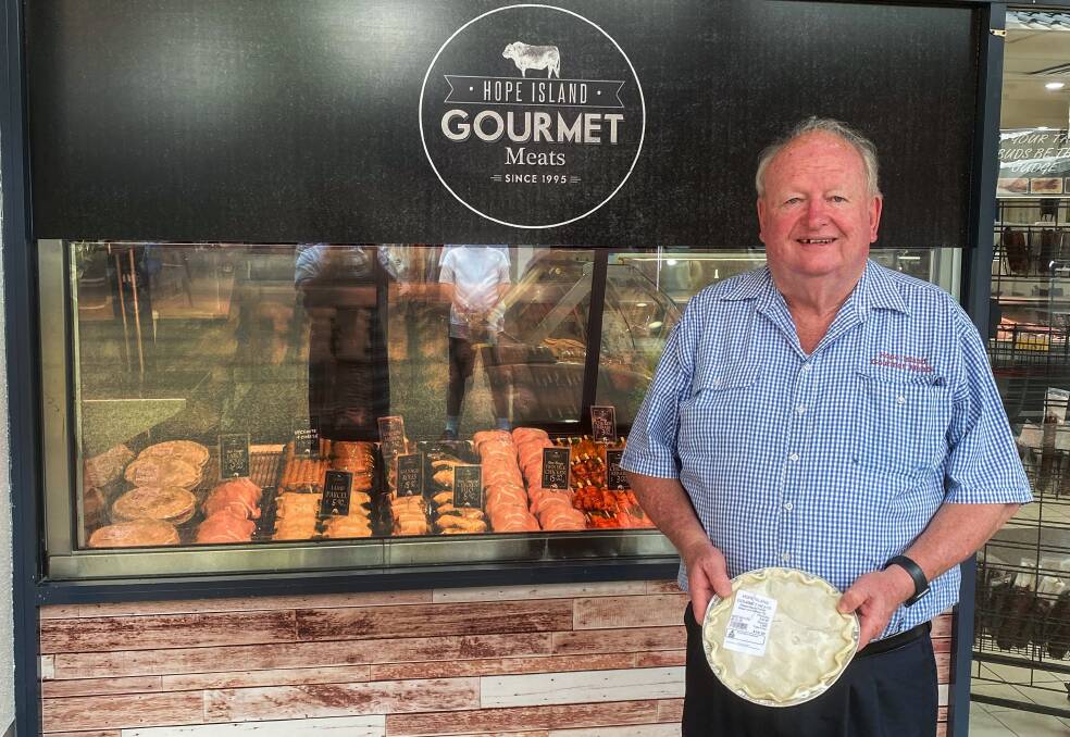 Gold Coast butcher Neil Blank with his famous steak and kidney pie.