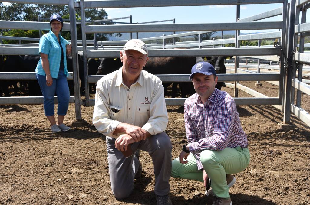 TRADE TALK: Queensland seedstock producer Euan Murdoch, Nindooinbah at Beaudesert, with European Parliamentarian and special rapporteur for free trade agreement negotiations with Australia Sorin Moisa  and, at back, fellow European Parliamentarian Ulrike Muller, a dairy farmer from Germany.
