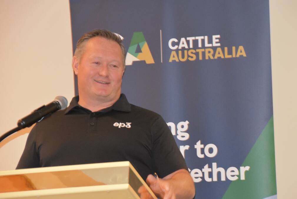 Episode 3 analyst Matt Dalgleish speaking at the Cattle Australia annual general meeting forum in Albury, southern NSW. 