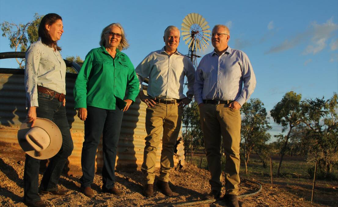 STRAIGHT TALKING: Beef producer Jacqueline Curley, second from left, with Senator Susan McDonald, deputy PM Michael McCormack and PM Scott Morrison. PHOTO: Sally Gall