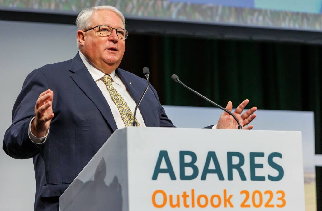 The secretary of the Department of Agriculture Andrew Metcalfe speaking at Outlook 2023 in Canberra this week.