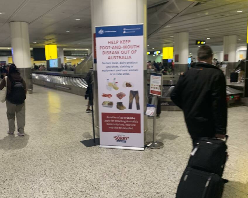 Warnings about exotic animal diseases at Brisbane airport. Picture Shan Goodwin.