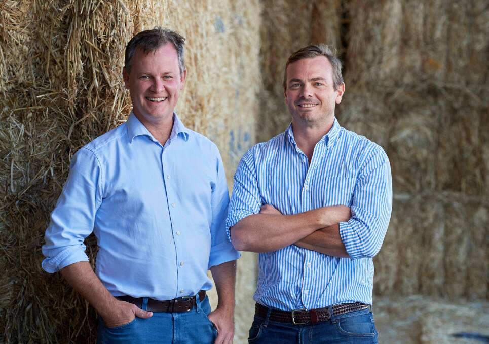 NEW OWNERS: AgTrade CEO Justin Slaughter with ThriveAgri general manager Charlie Brown say they are pleased to offer job opportunities to local communities following the acquisition of the SP Hay assets. Picture: supplied.