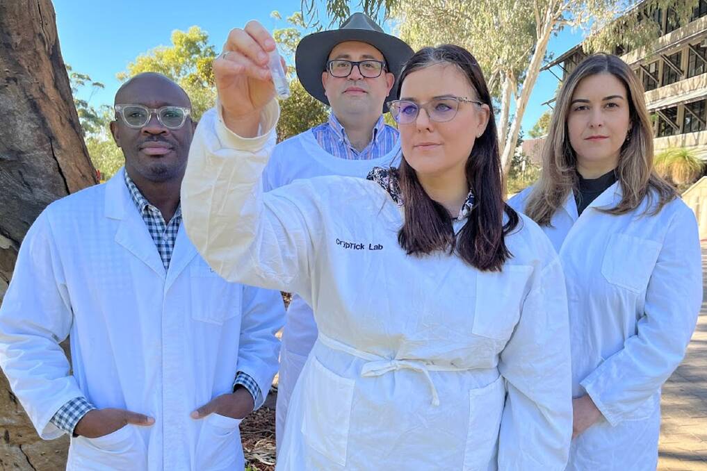 WE NEED HELP: Murdoch University's Dr Charlotte Oskam (front) and team members: Dr Josh Aleri, Dr Amanda Barbosa and Dr Shane Tobe want farmers to help them better understand the common tick. Picture: Murdoch University.