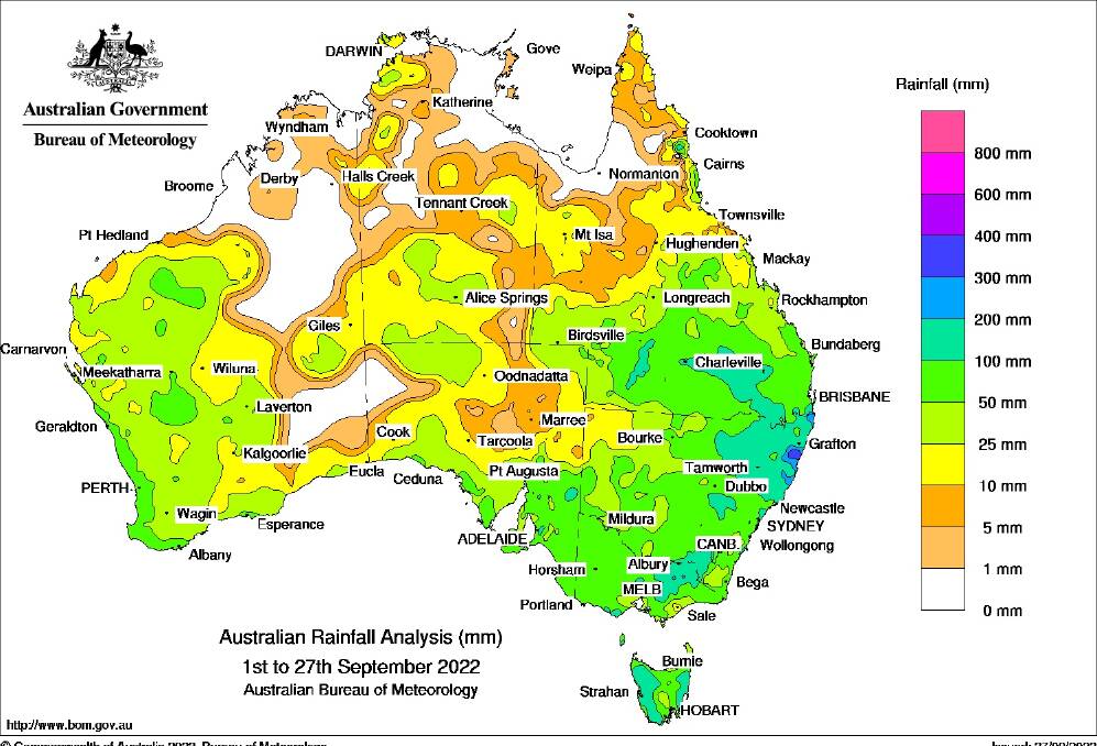 Rains totals since the start of the month. Graphic from Bureau of Meteorology.