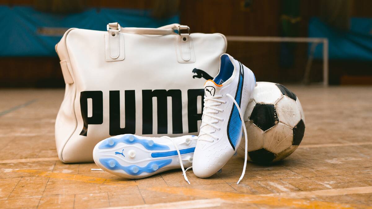 Sporting apparel manufacturer PUMA is phasing out use of kangaroo leather this year with the sale of these boots partly made from recycled materials. Picture from PUMA