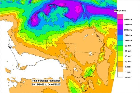 Some ominous colour shading in the bureau's rain forecast for the next week. Graphic from BOM.