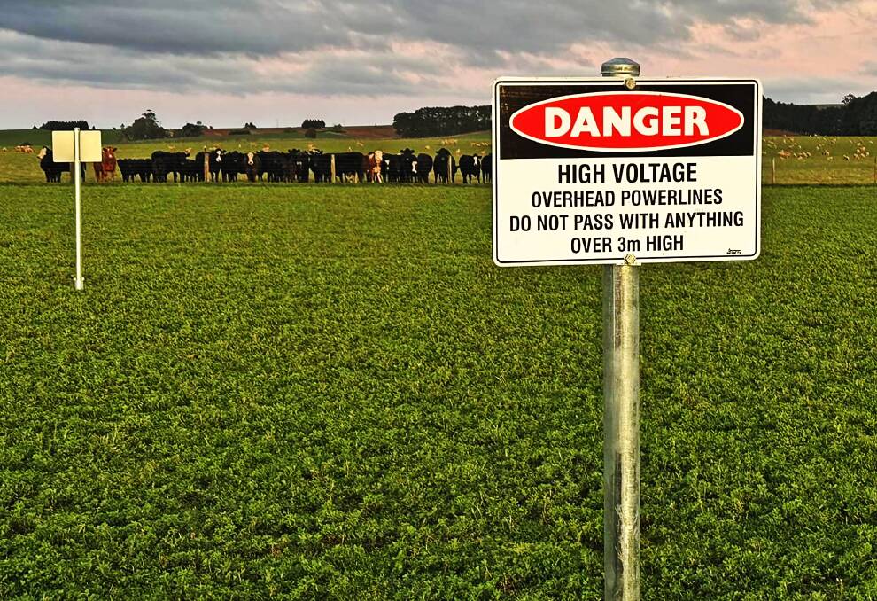 Ausnet has apologised for poorly communicating the erection of warning signs under existing power lines in western Victoria. Picture from VFF