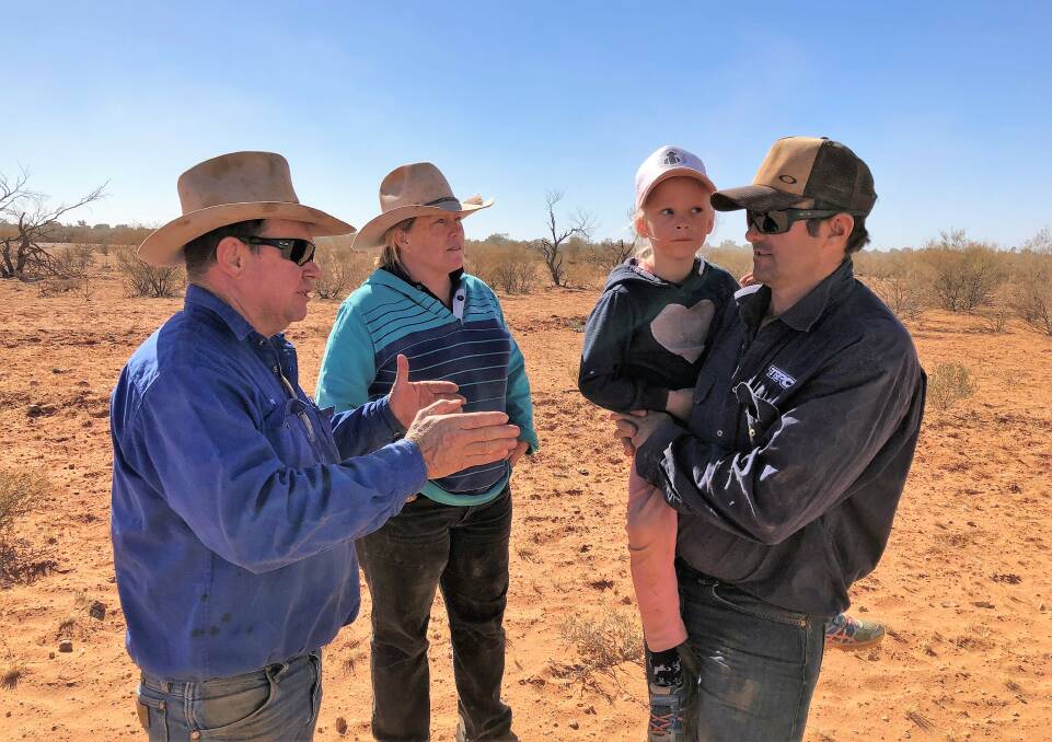Crown Point's Donny and Colleen Costello, from left, with son-in-law, Ben Brooks, and grand daughter, Bailey, pictured several years ago in the heart of their beef cattle operation south of Alice Springs. 