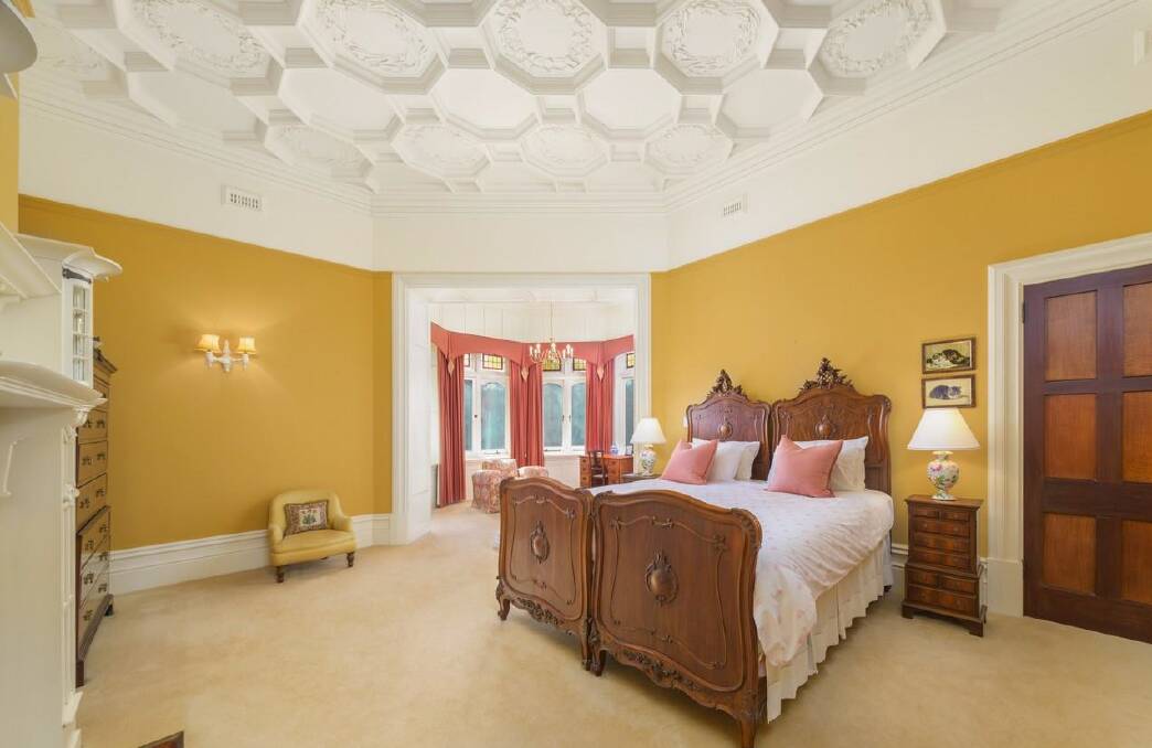 No detail was spared in the grand design of this opulent home for a bride-to-be, check out the ornate ceiling of just one of the bedrooms.
