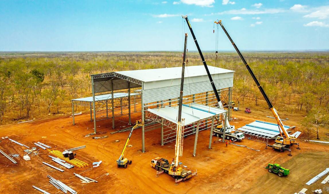 UP SHE GOES: Construction of the Northern Territory's first cotton gin is on schedule to process this year's harvest. Picture: Entegra.