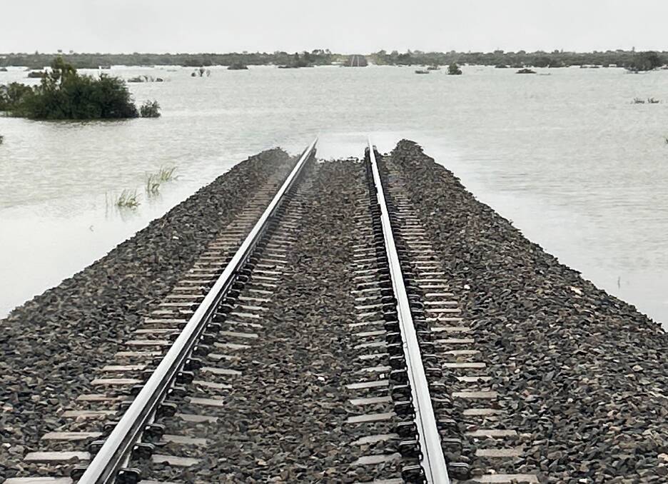 The Trans-Australia Railway remains cut by outback flooding on the Nullarbor, with hopes it can re-open by Easter. Picture: Australian Rail Track Corporation.