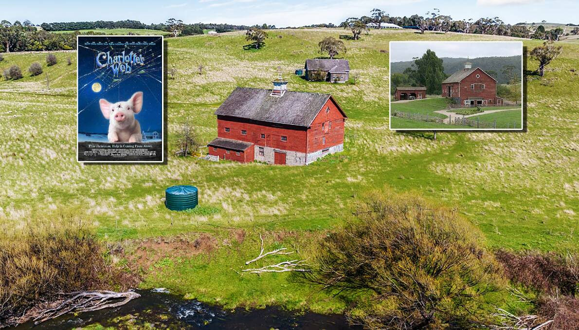 There are still two structures from its movie days on the Ballan farm block. Inset is the movie's poster and, right, how the set looked on the block for filming.