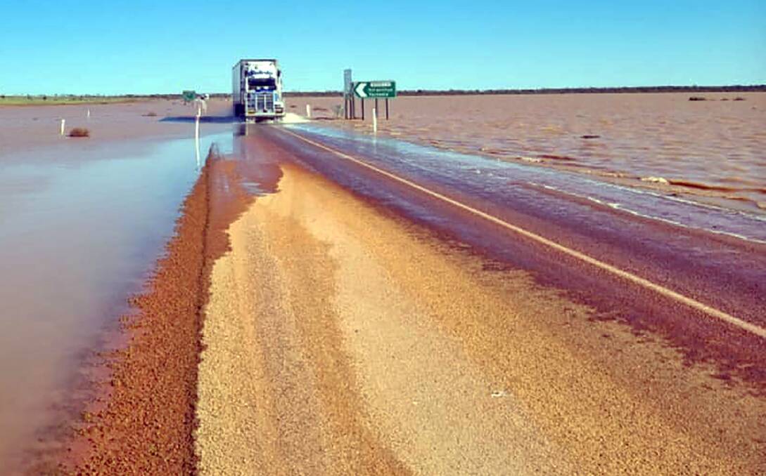 Freight trucks are slowly moving one-way only along the flood damaged Stuart Highway to the Northern Territory. Picture: SA Infrastructure and Transport.