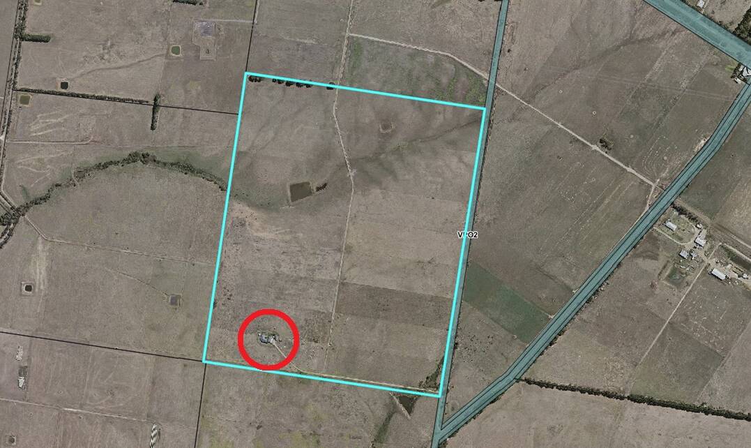 The farm block with the farm house circled in red. Map from Shire of Corangamite.