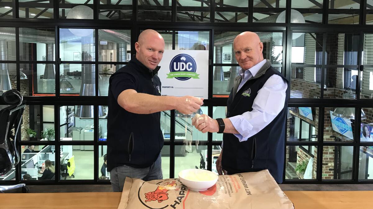 Operators: Dean (left) and Colin McKenna at their Warrnambool headquarters after the first UDC milk powder was produced in 2017.