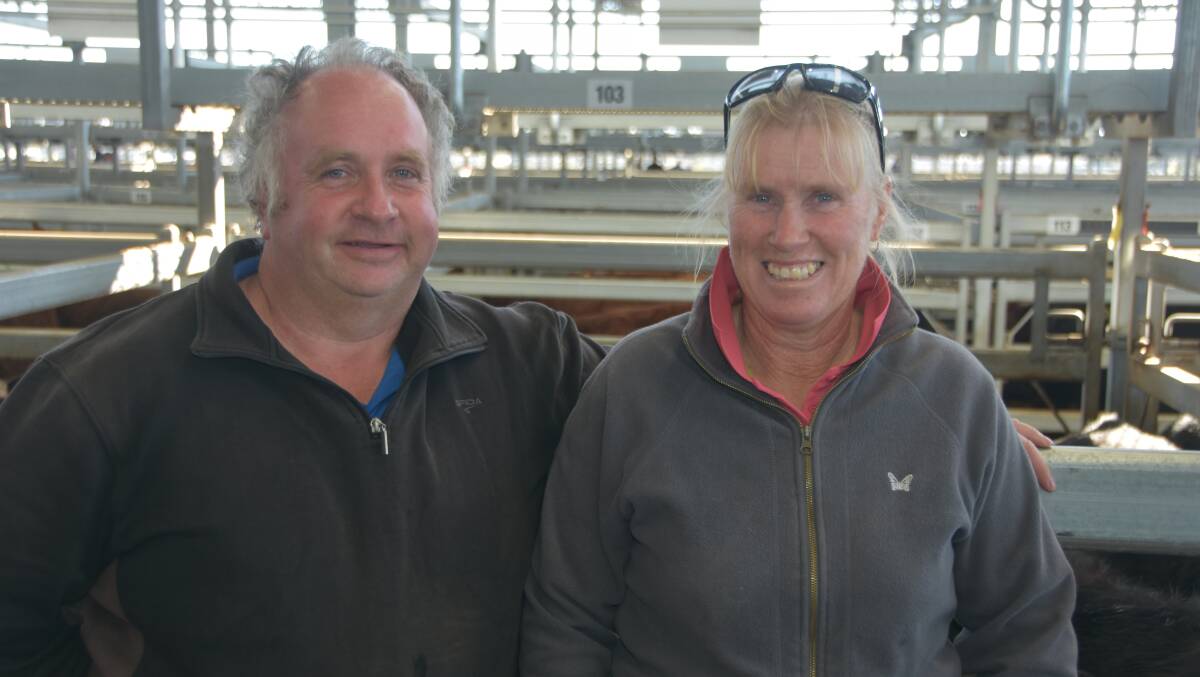 Greg and Trish Megson, Meredith sold a pen of five steers at $1850 on Friday. They also had another pen in and said they were pleased with the prices on offer.