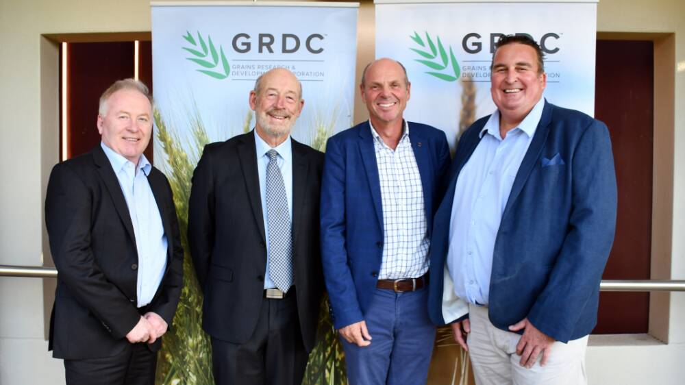 GRDC managing director Nigel Hart, Grains Australia chairman Terry Enright, GRDC chair John Woods and Grains Australia chief executive Richard Simonaitis. 