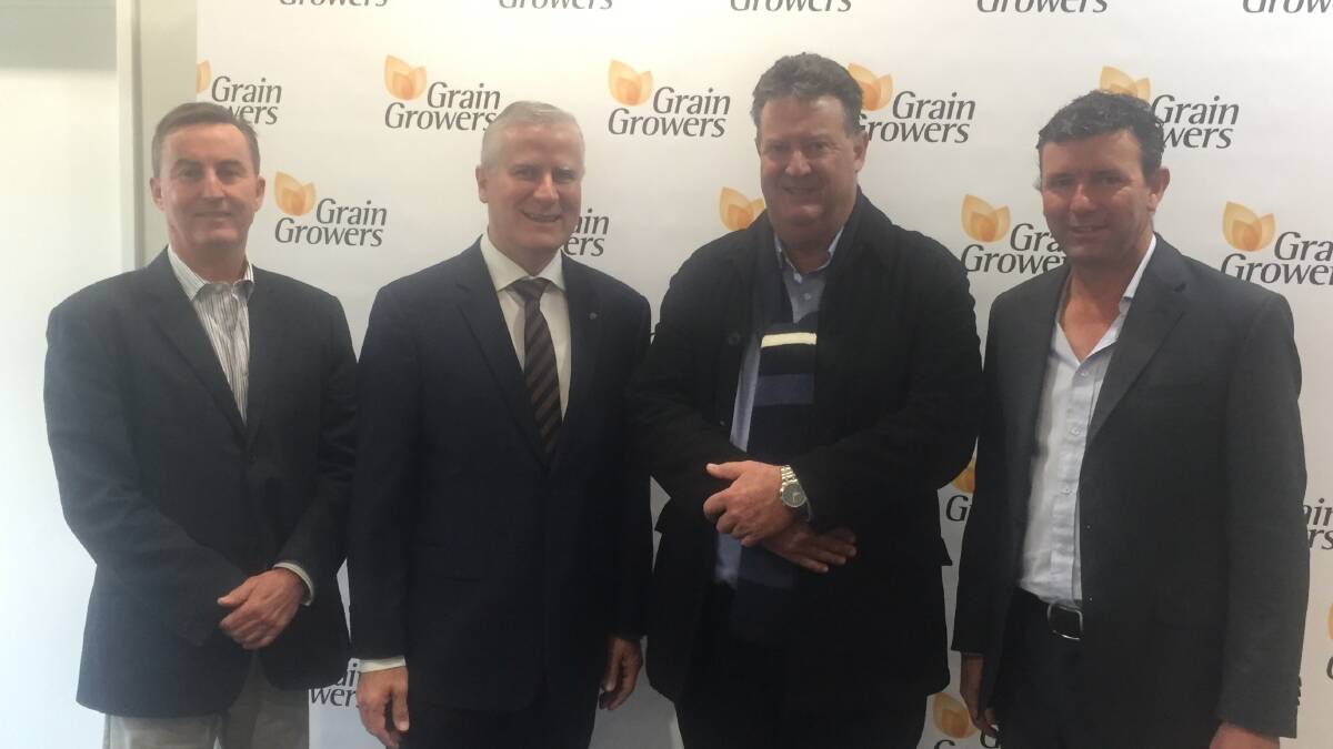 Deputy Prime Minister Michael McCormack (second left) with Grain growers directors Andrew Carberry, left, Rod Birch and Brett Hosking at the organisation's Innovation Generation conference.