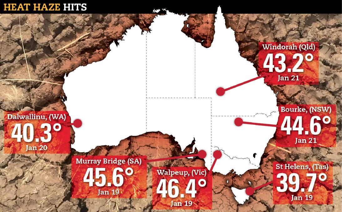 Australia has sweltered through a near record burst of heat that has seen sustained temperatures above 40C degrees in many parts of the nation. Temperatures will barely dip below 35C for a fortnight in some parts of southern NSW.