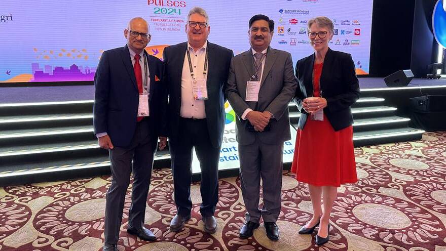 Global Pulse Confederation board president Vijay Iyengar, Grains Australia's pulse council chairman Peter Wilson, National Agricultural Cooperative Marketing Federation of India vice chair Sunil Kumar Singh and previous GPC president Cindy Brown.