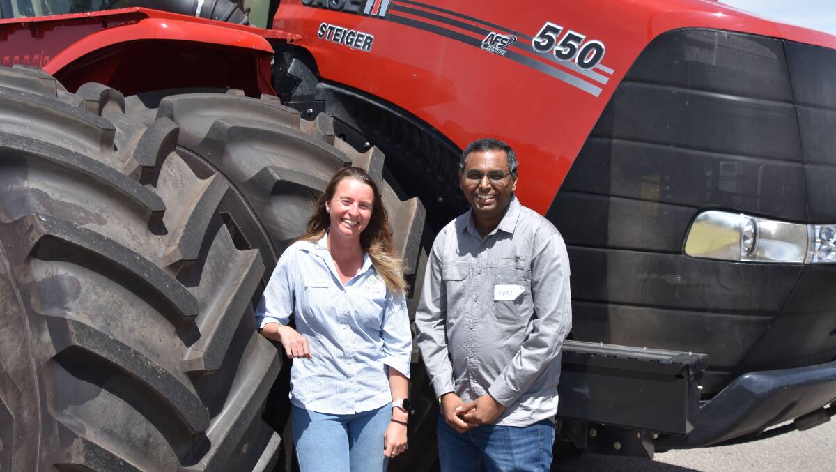 Genevieve Clarke, Birchip Cropping Group research and extension officer and Hari Dadu, Agriculture Victoria field crop disease scientist, say that septoria tritici blight was more damaging in medium rainfall zones last year due to the wet conditions. Photo by Gregor Heard.