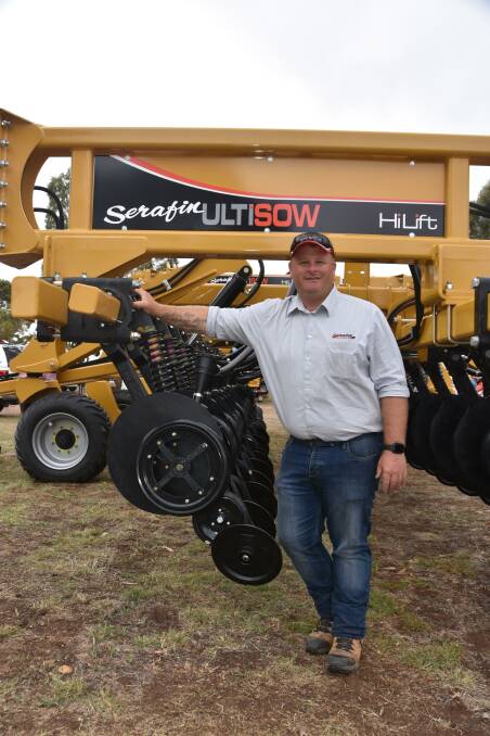 Rodney Dunn, Serafin Machinery, with the Ultisow HiLift seeder at the Wimmera Machinery Field Days.
