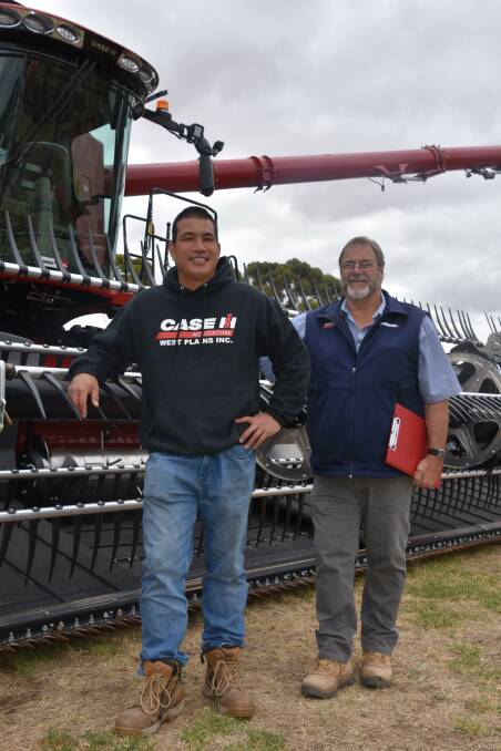 Isaac Leffler, Kaniva and Alan 'Spike' Milligan, O'Connors Bordertown with a Case IH 9250 harvester. Photo by Gregor Heard.