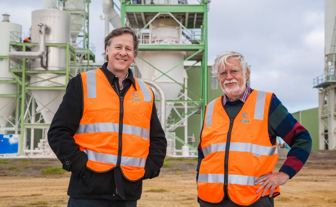 Phil Hodgson, Calix managing director and Mark Sceats, Calix executive director, at the company's Bacchus Marsh plant.